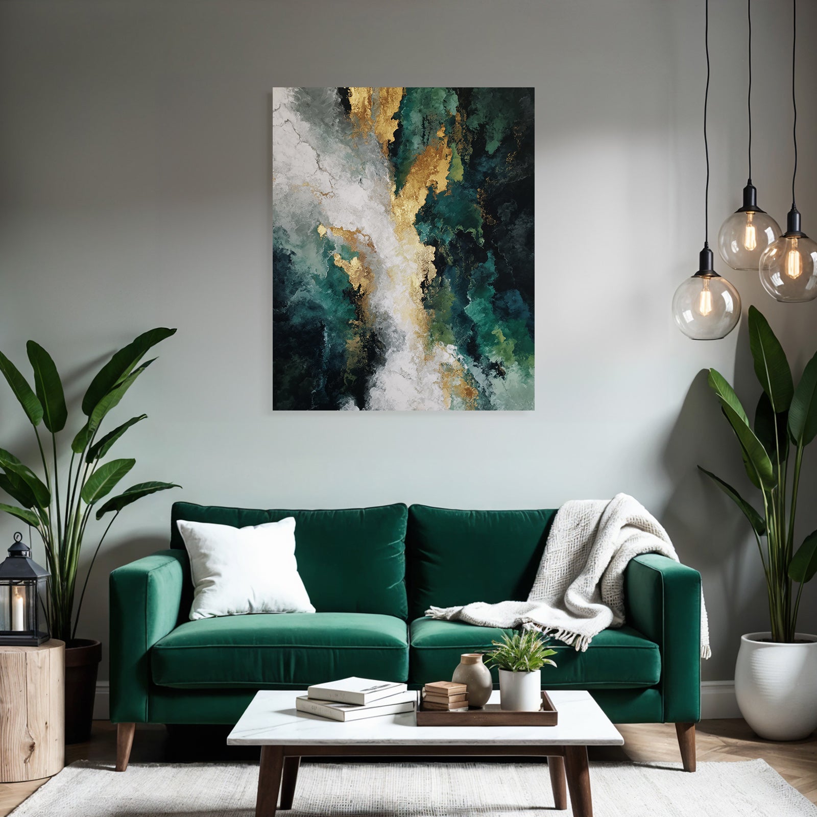 Abstraktes Kunstwerk In Bunten Farben Weiss Gruen Gold