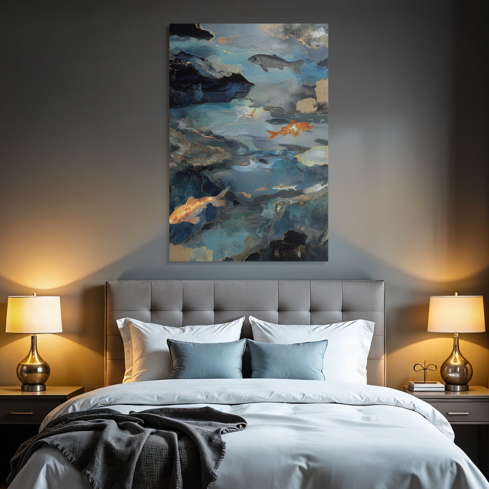 Abstraktes Unterwasserbild Mit Fischen Dunkel Hellfarben