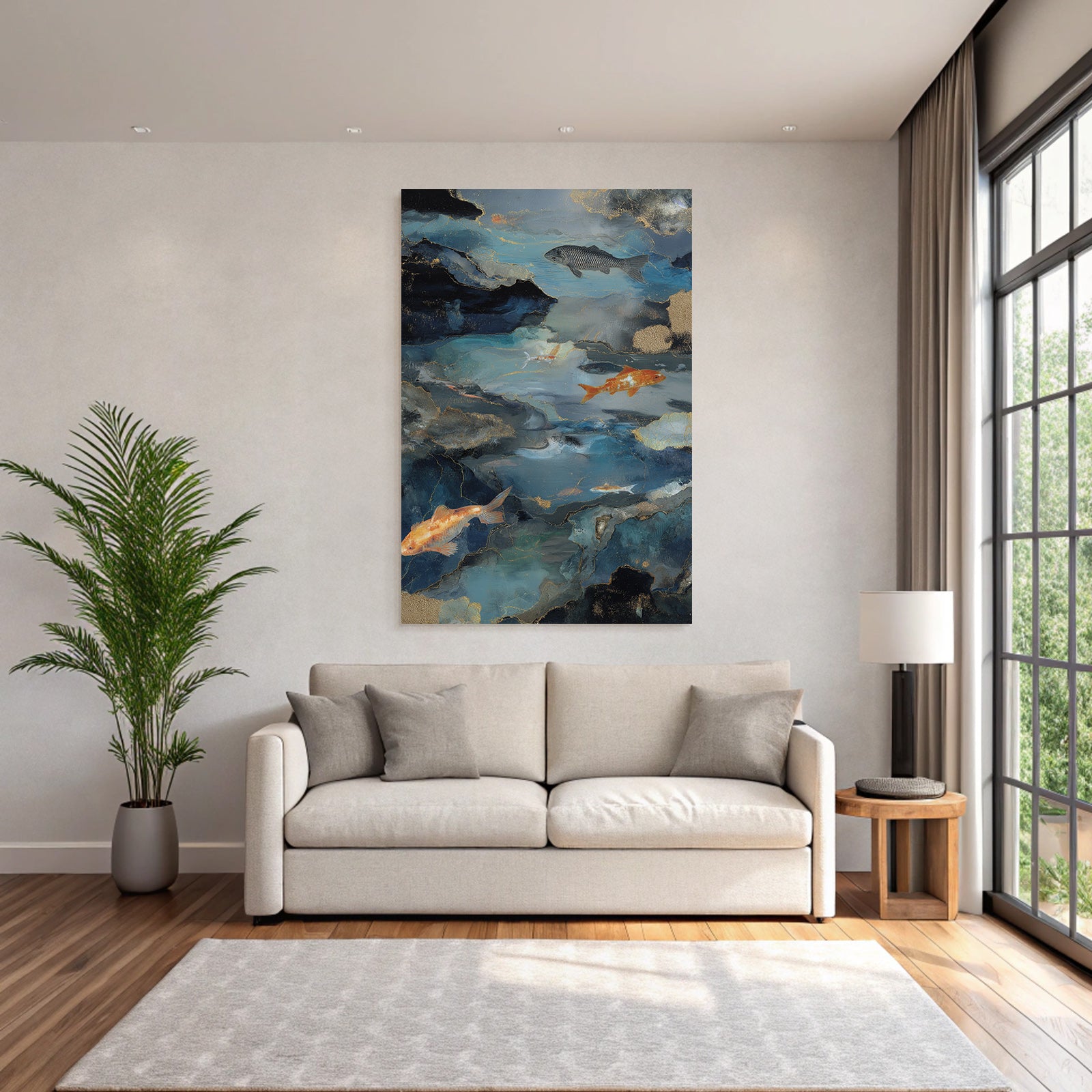 Abstraktes Unterwasserbild Mit Fischen Dunkel Hellfarben