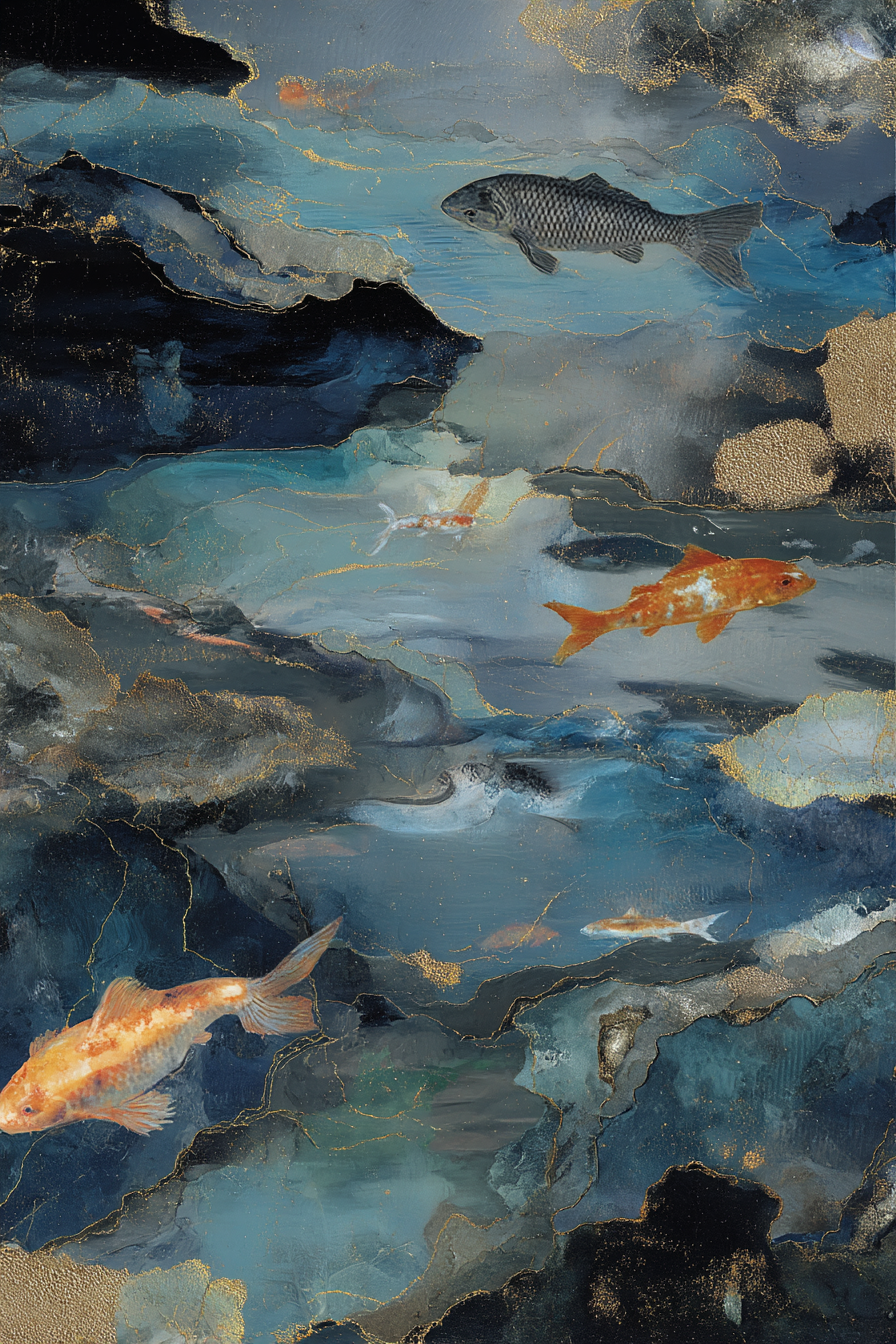 Abstraktes Unterwasserbild Mit Fischen Dunkel Hellfarben | Grandeur Chic | Einrichtungsstile