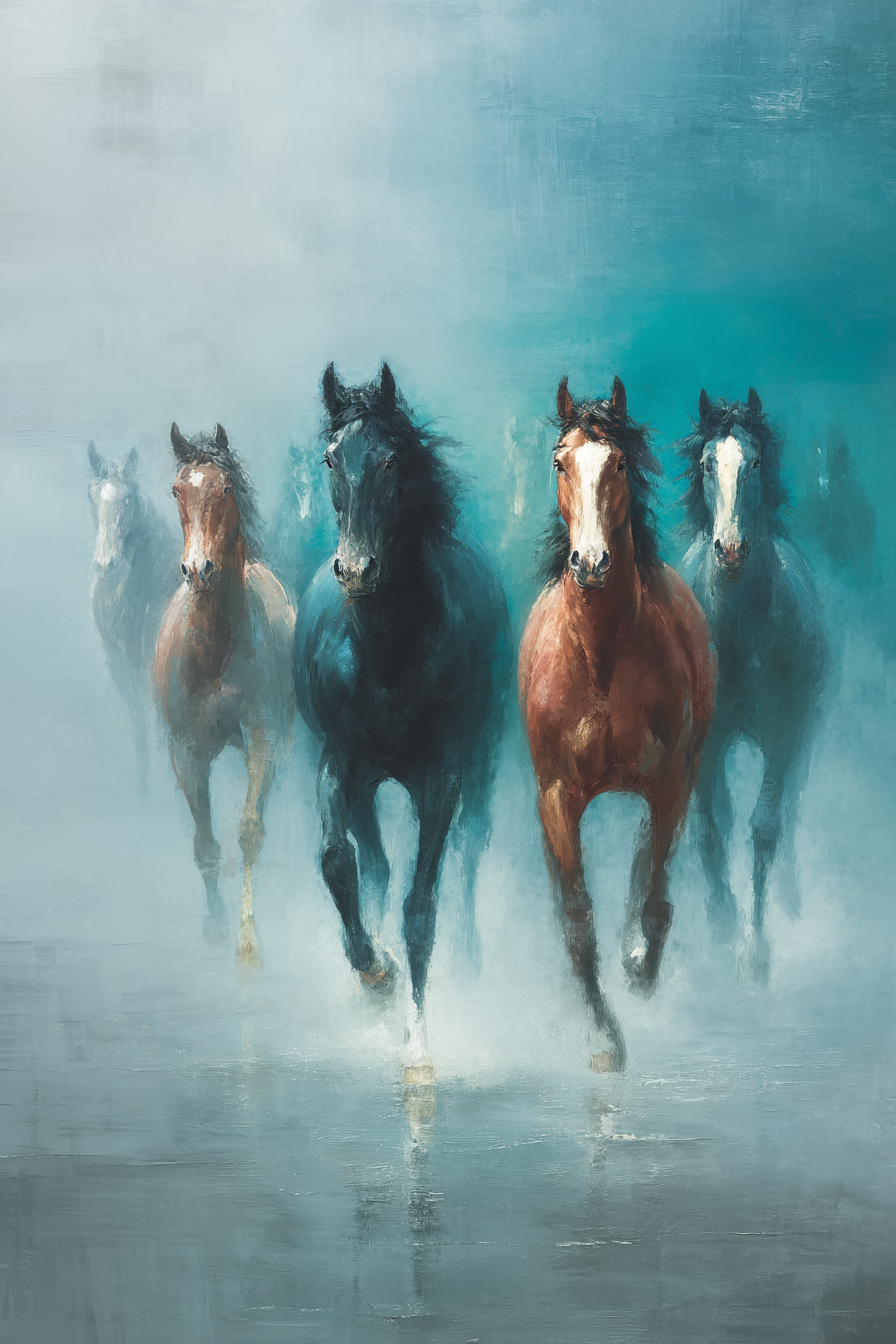 Gallopierende Pferde Durch Nebligen Hintergrund | Grandeur Chic | Einrichtungsstile