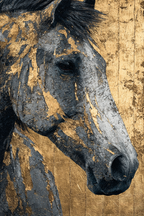 Kuenstlerische Darstellung Eines Pferdes In Gold Und Grau | Grandeur Chic | Einrichtungsstile