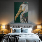 Kuenstlerische Darstellung Eines Vogels Heron Gold Grau Auf Gruenem Hintergrund