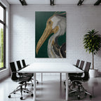 Kuenstlerische Darstellung Eines Vogels Heron Gold Grau Auf Gruenem Hintergrund