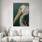 Kuenstlerische Darstellung Eines Vogels Heron Gold Grau Auf Gruenem Hintergrund