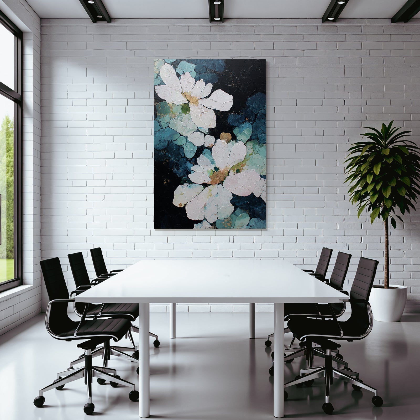 Kuenstlerische Darstellung Von Blumen Weiss Tuerkis Gold