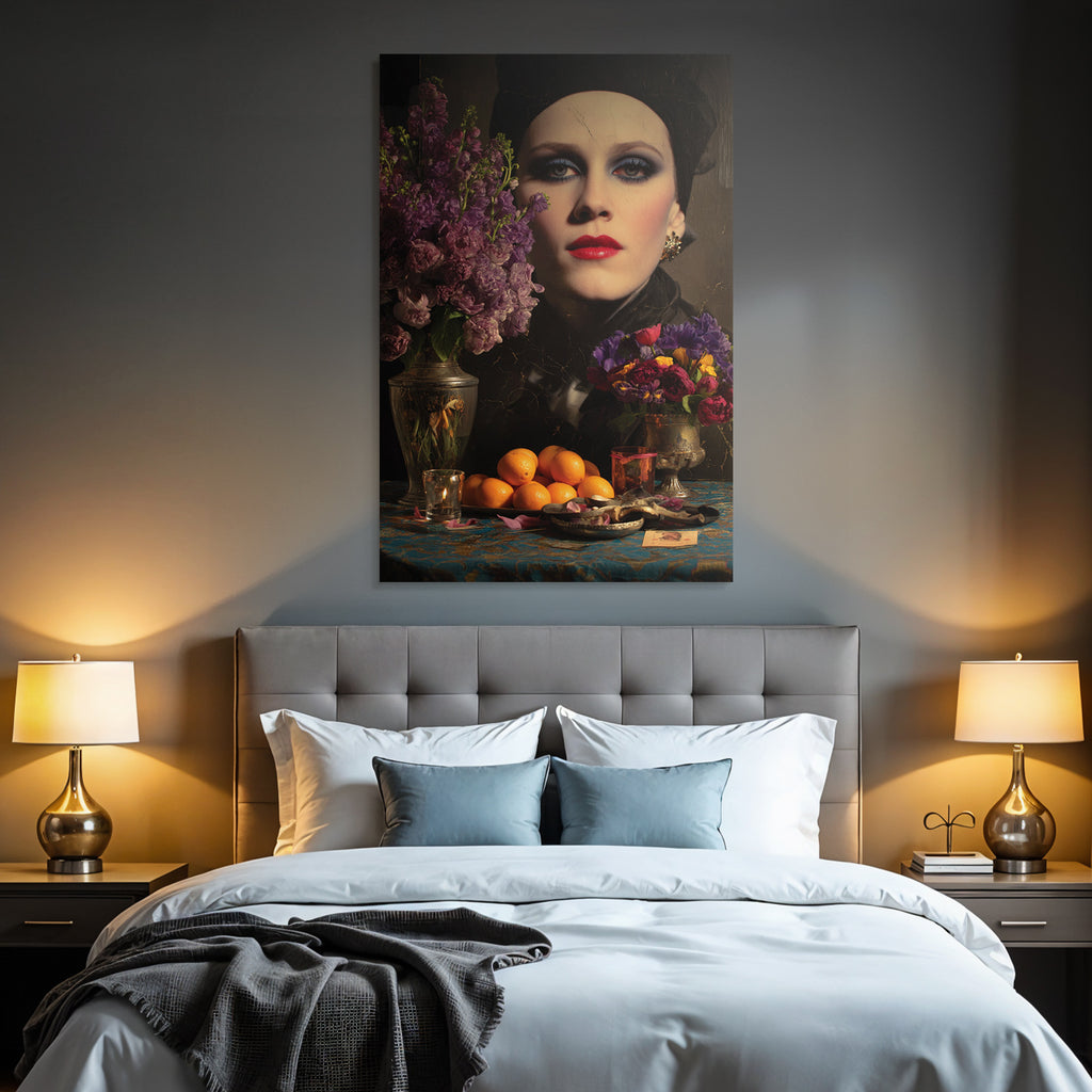 Lebendes Gemaelde Und Blumen Mit Orangen Und Kerzenlicht