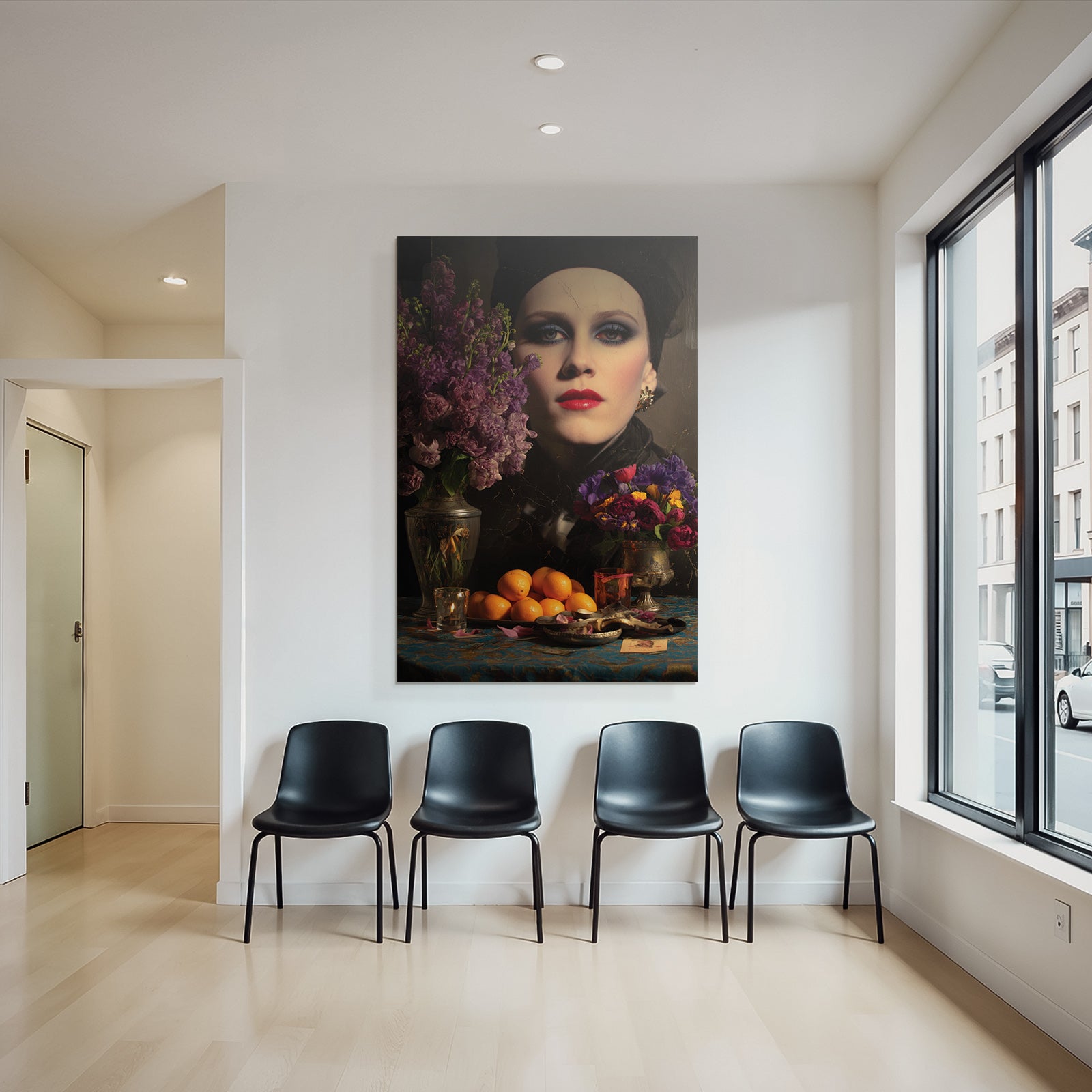 Lebendes Gemaelde Und Blumen Mit Orangen Und Kerzenlicht