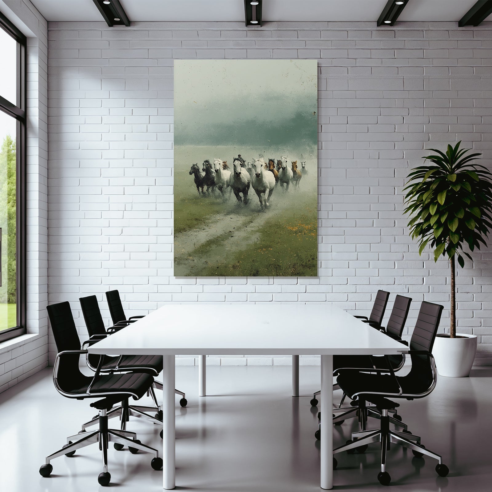 Pferde Im Nebel Und Reiter