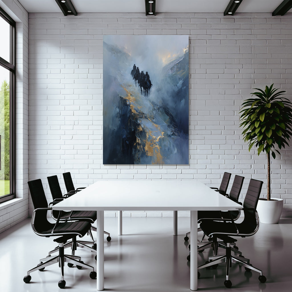 Reiterritt In Der Nebeligen Landschaft Blau Und Gold