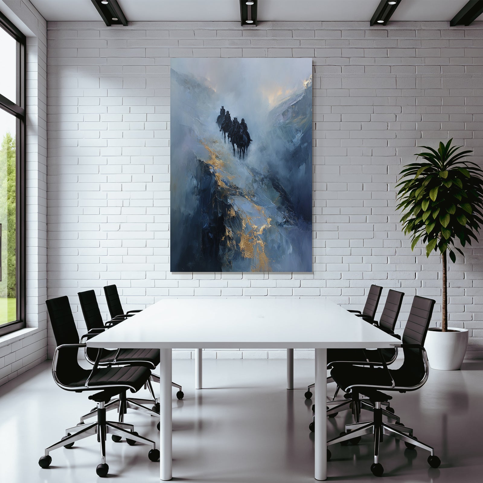 Reiterritt In Der Nebeligen Landschaft Blau Und Gold