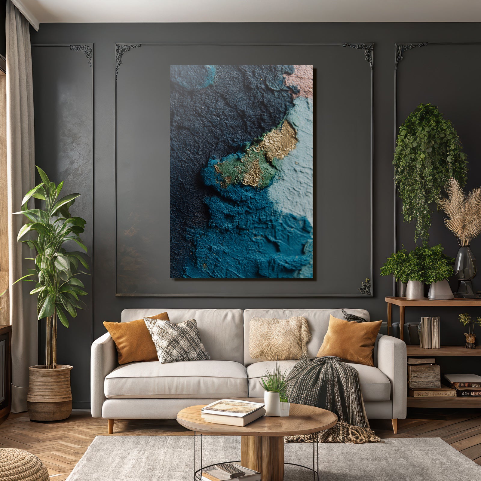 Strukturierte Oberflaeche Mit Farben Blau Gruen Gold