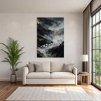 Surrealistisch Landschaft Mit Weissen Pferden Und Figuren