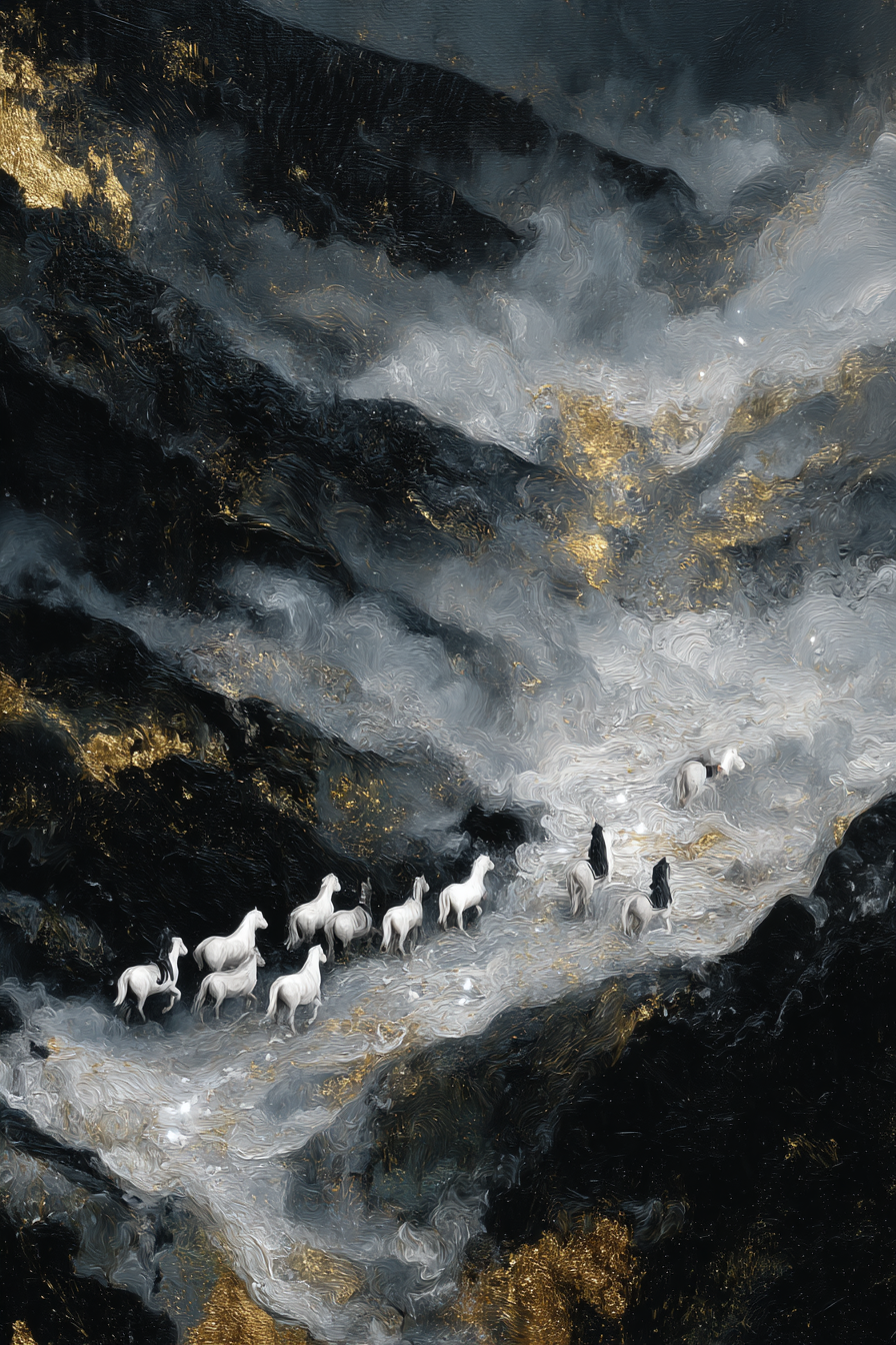 Surrealistisch Landschaft Mit Weissen Pferden Und Figuren | Grandeur Chic | Einrichtungsstile