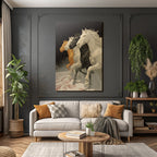 Four Horses Stylized Against Dark Background Movement