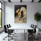 Four Horses Stylized Against Dark Background Movement