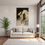 Four Horses Stylized Against Dark Background Movement