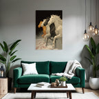 Four Horses Stylized Against Dark Background Movement