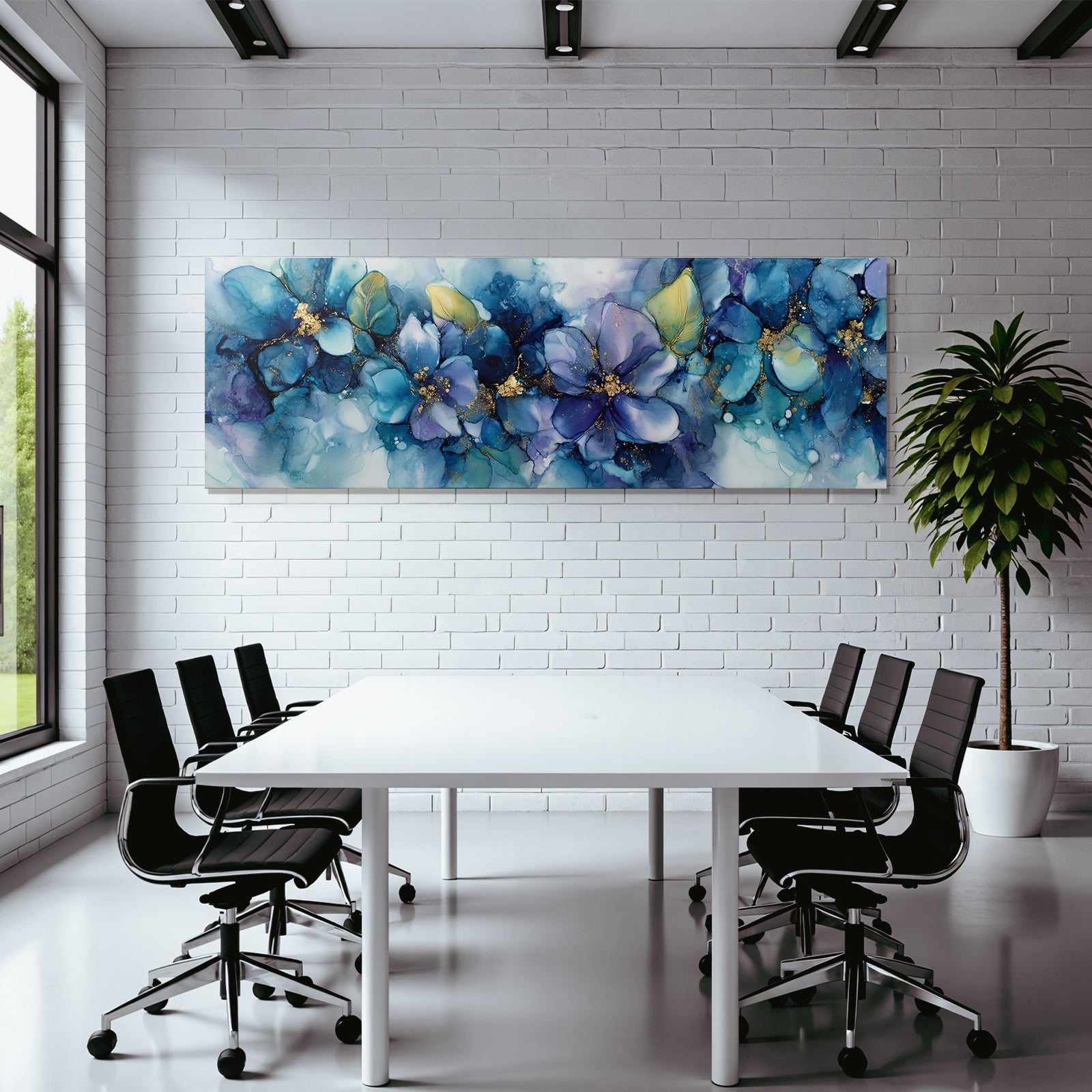 Abstrakte Blumenmuster In Blau Und Gold