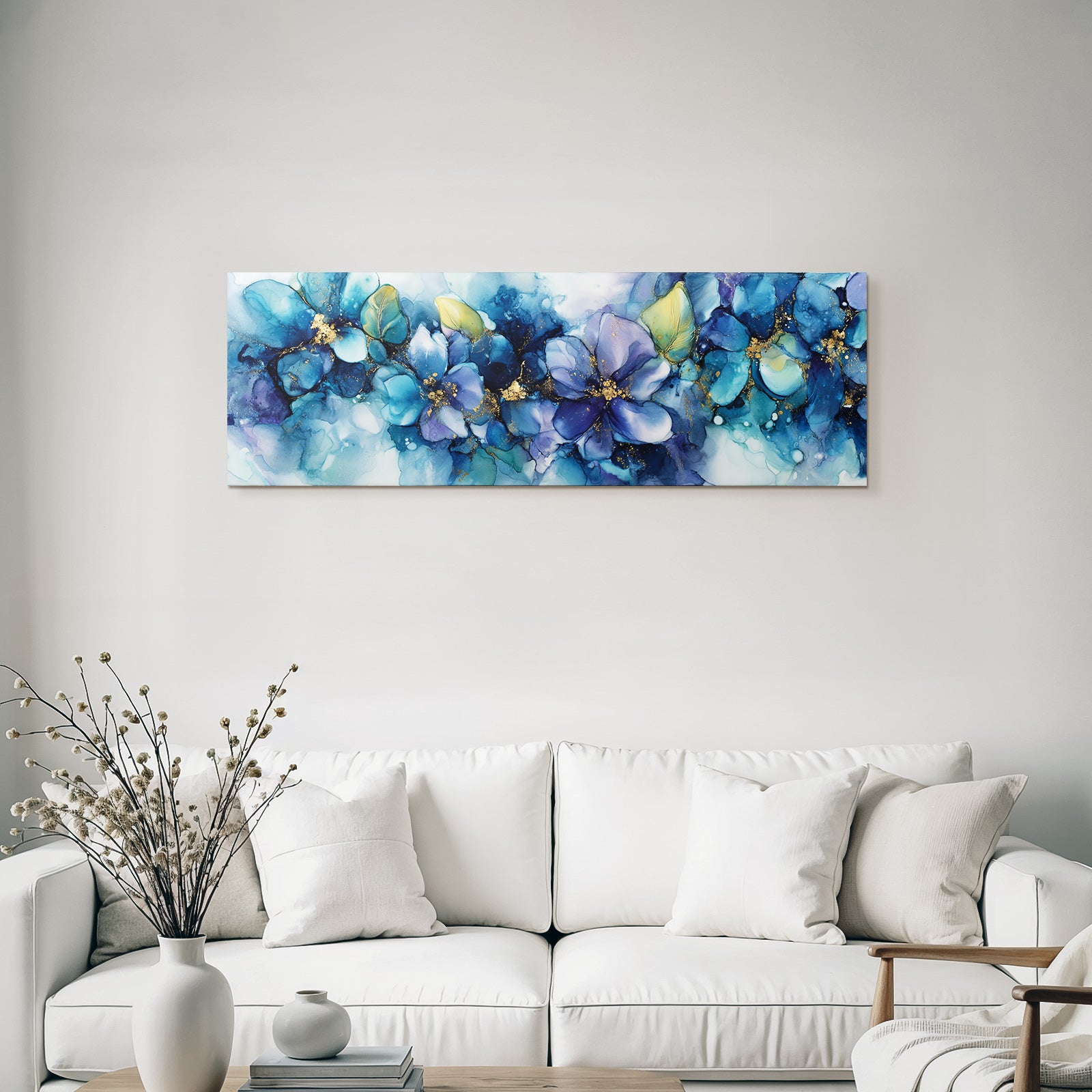 Abstrakte Blumenmuster In Blau Und Gold