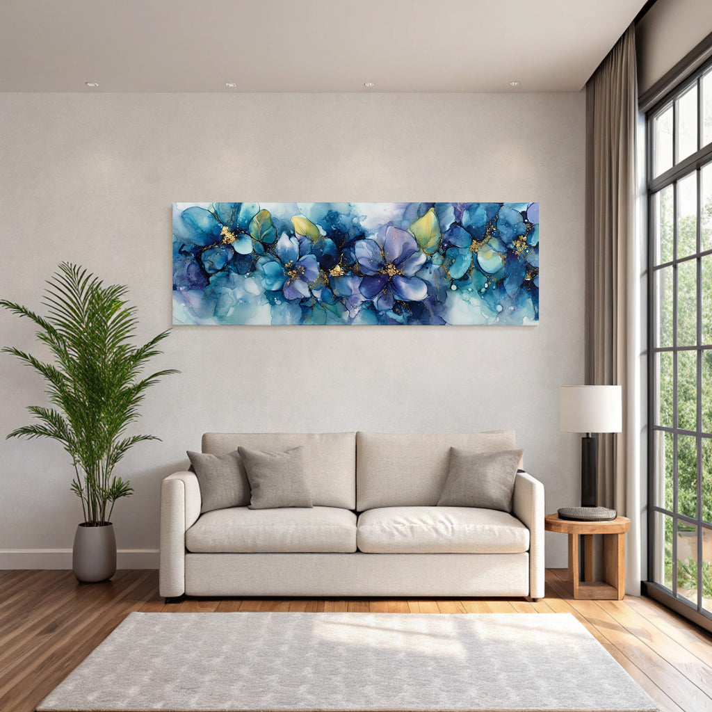 Abstrakte Blumenmuster In Blau Und Gold
