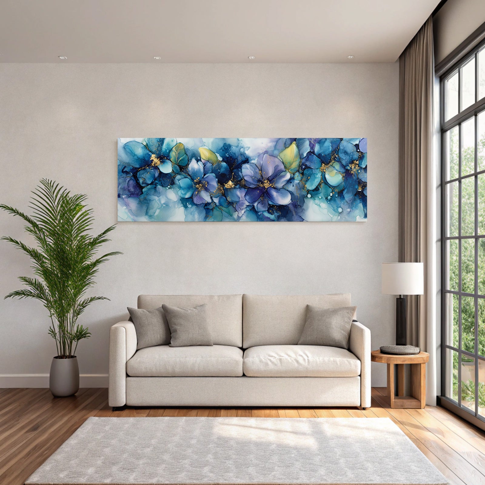 Abstrakte Blumenmuster In Blau Und Gold