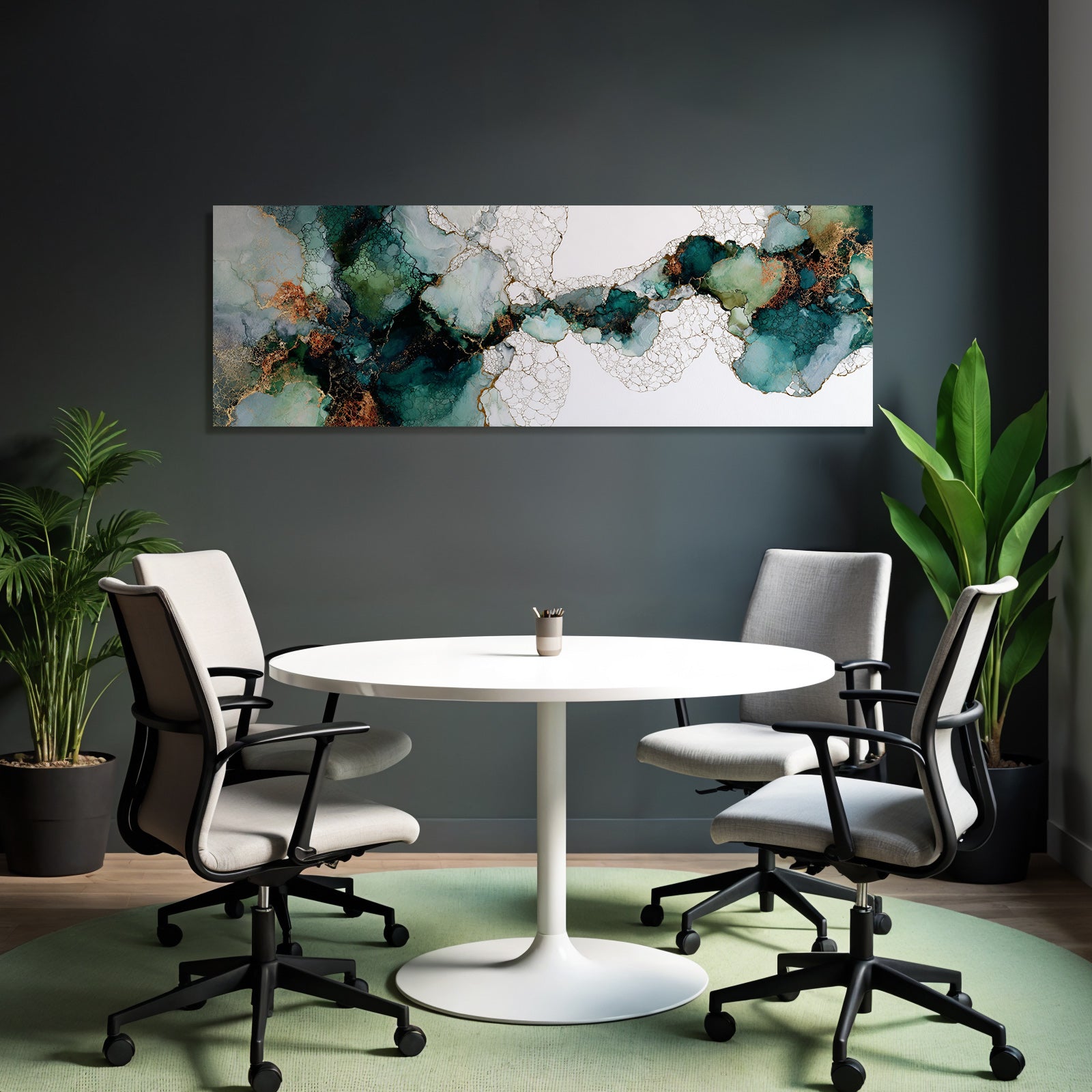 Abstrakte Fluidkunst Teal Gruen Goldakzente