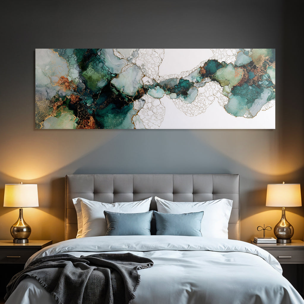 Abstrakte Fluidkunst Teal Gruen Goldakzente