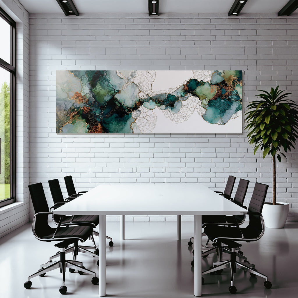 Abstrakte Fluidkunst Teal Gruen Goldakzente