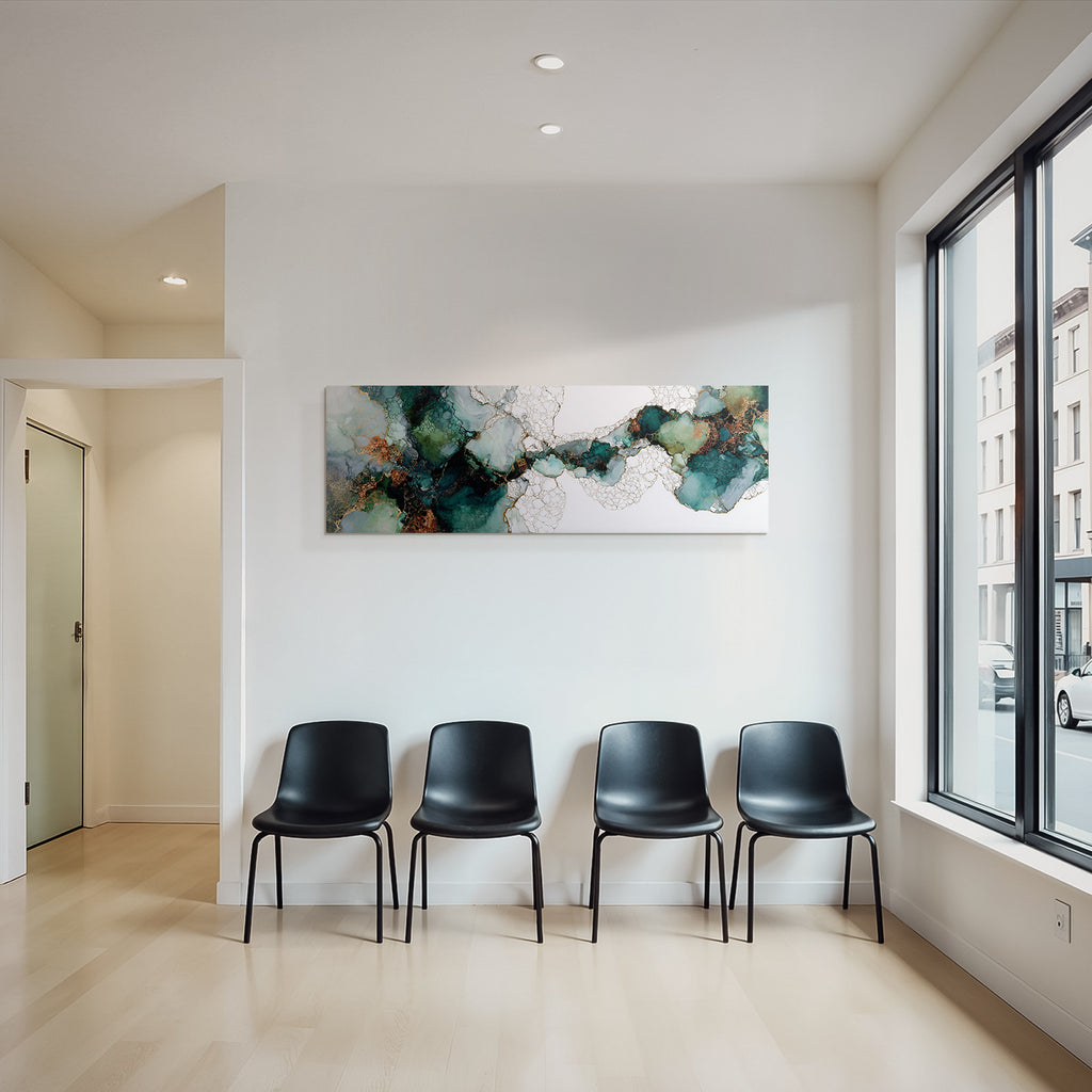 Abstrakte Fluidkunst Teal Gruen Goldakzente