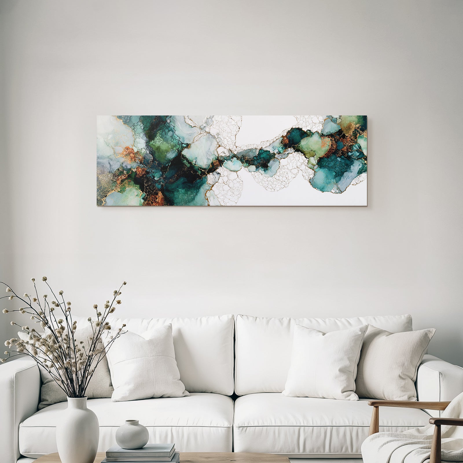 Abstrakte Fluidkunst Teal Gruen Goldakzente