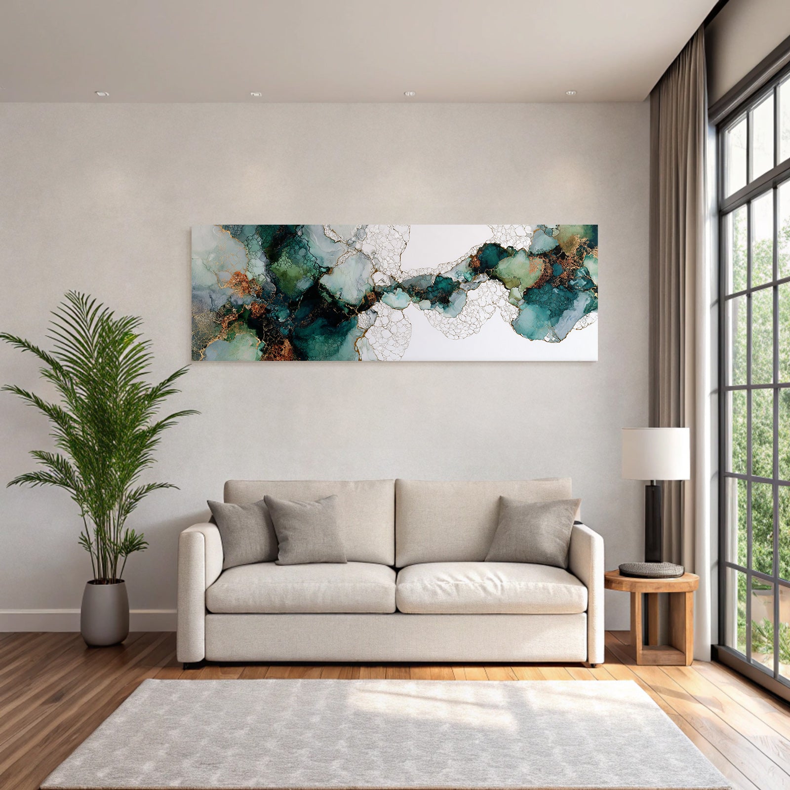 Abstrakte Fluidkunst Teal Gruen Goldakzente