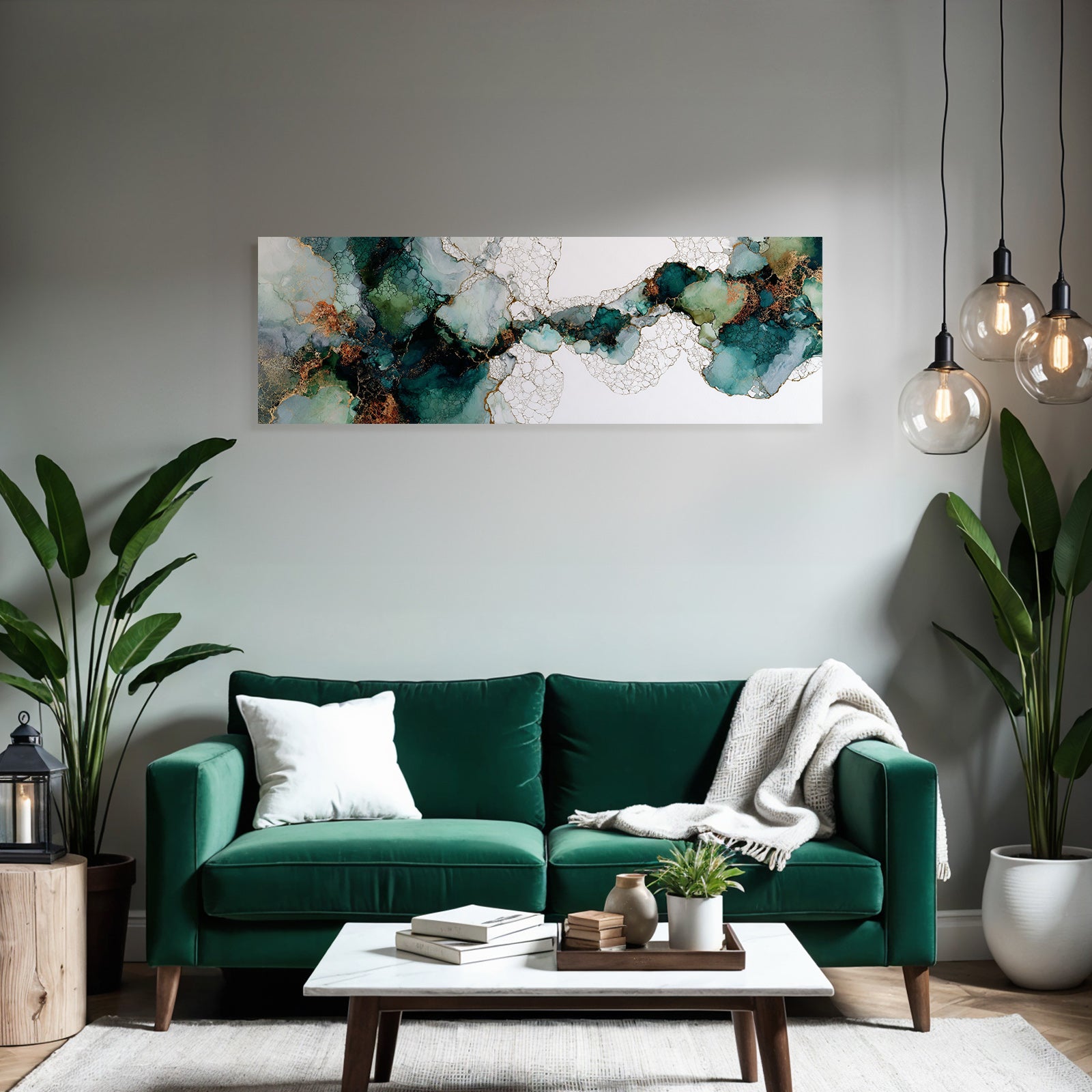 Abstrakte Fluidkunst Teal Gruen Goldakzente