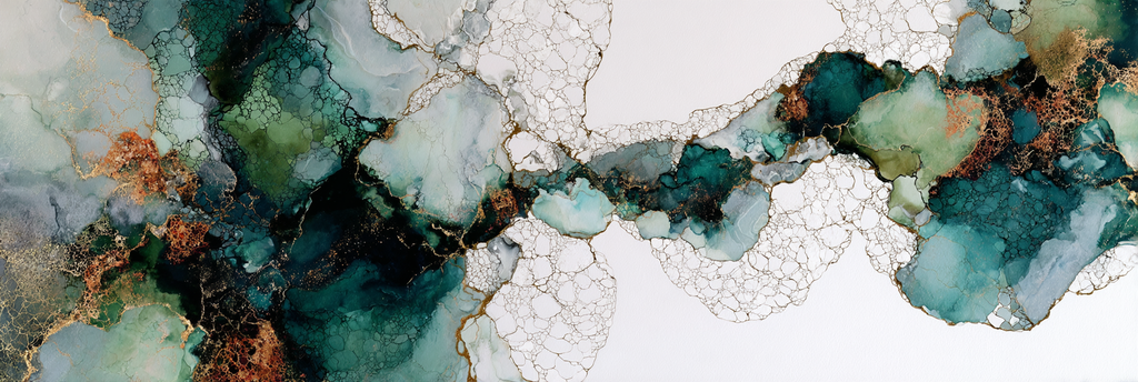 Abstrakte Fluidkunst Teal Gruen Goldakzente | Grandeur Chic | Einrichtungsstile