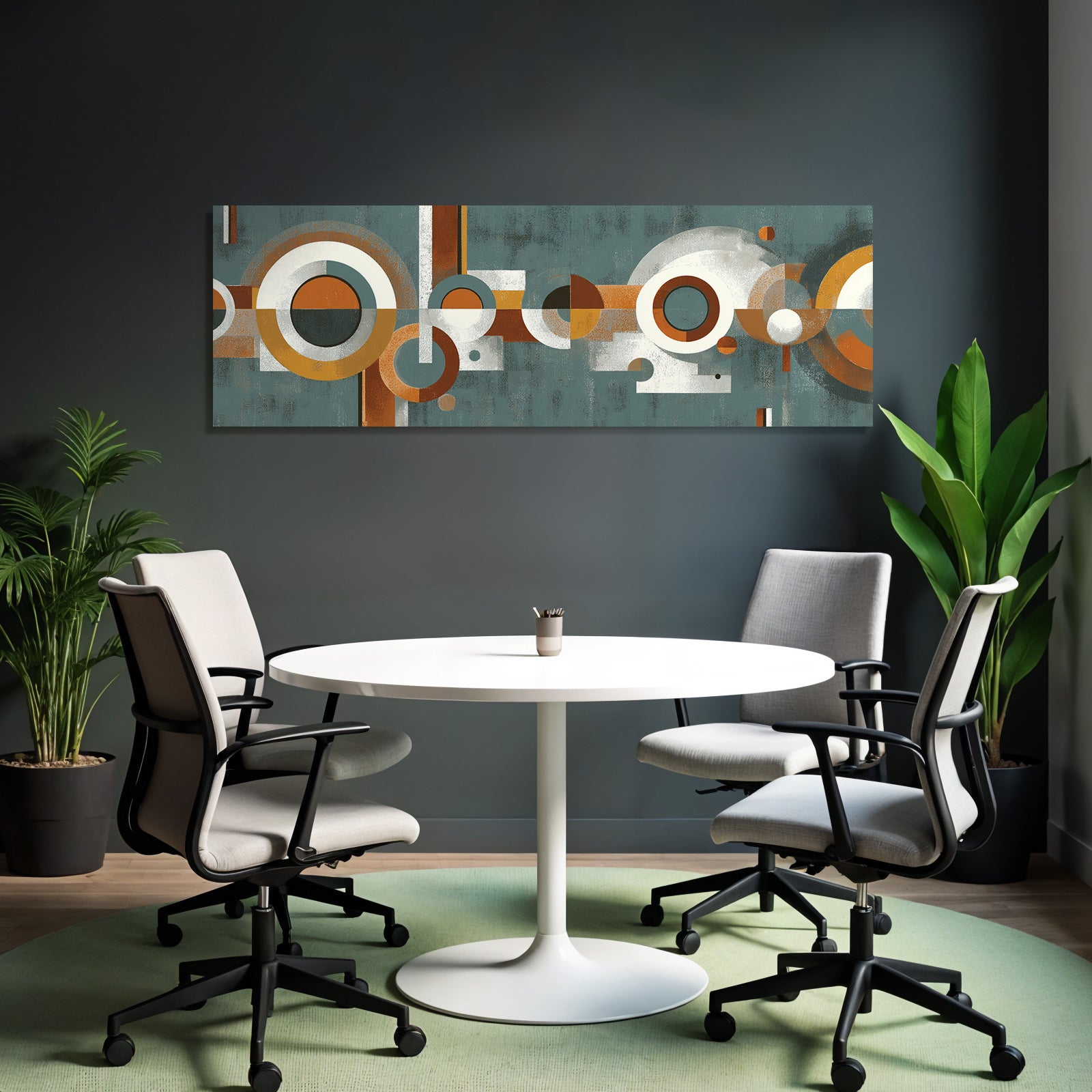 Abstrakte Kunst Geometrische Formen Orange Braun Weiss Teal