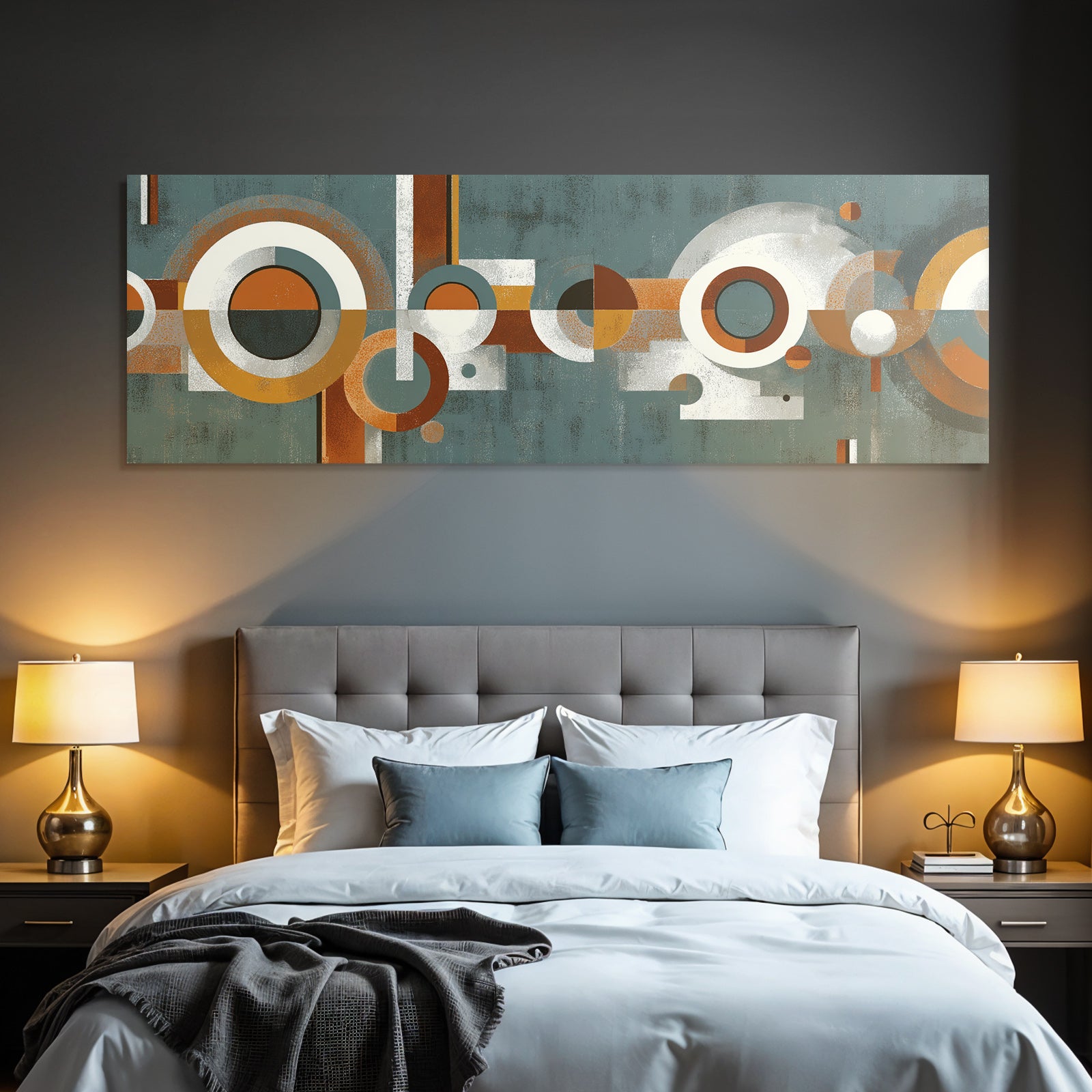 Abstrakte Kunst Geometrische Formen Orange Braun Weiss Teal