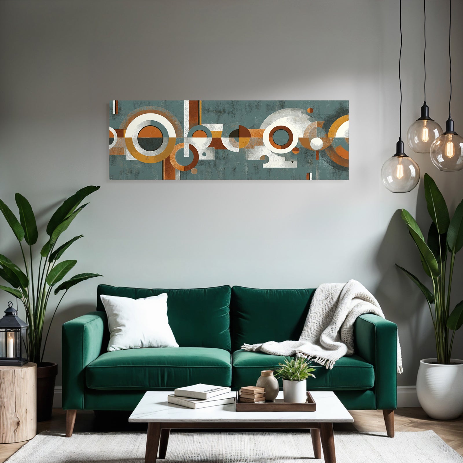 Abstrakte Kunst Geometrische Formen Orange Braun Weiss Teal