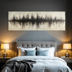 Abstrakte Kunst Schwarz Beige Texturen Splashes Klingt Welle Skyline Silhoutte