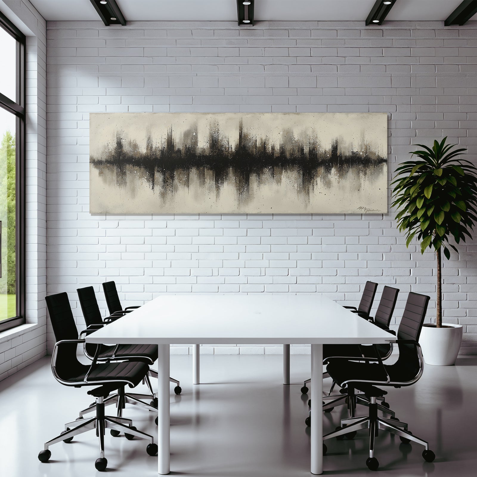 Abstrakte Kunst Schwarz Beige Texturen Splashes Klingt Welle Skyline Silhoutte