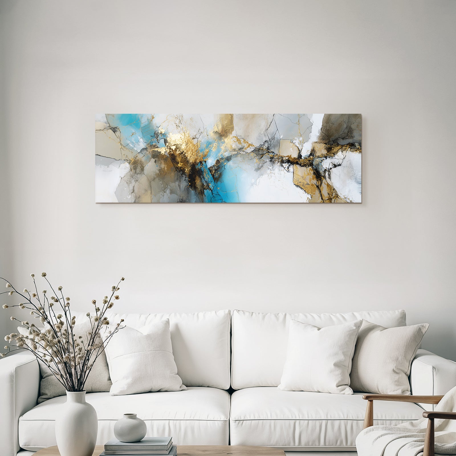 Abstrakte Kunst Wirbelnde Farben Texturen Blau Gold Neutral