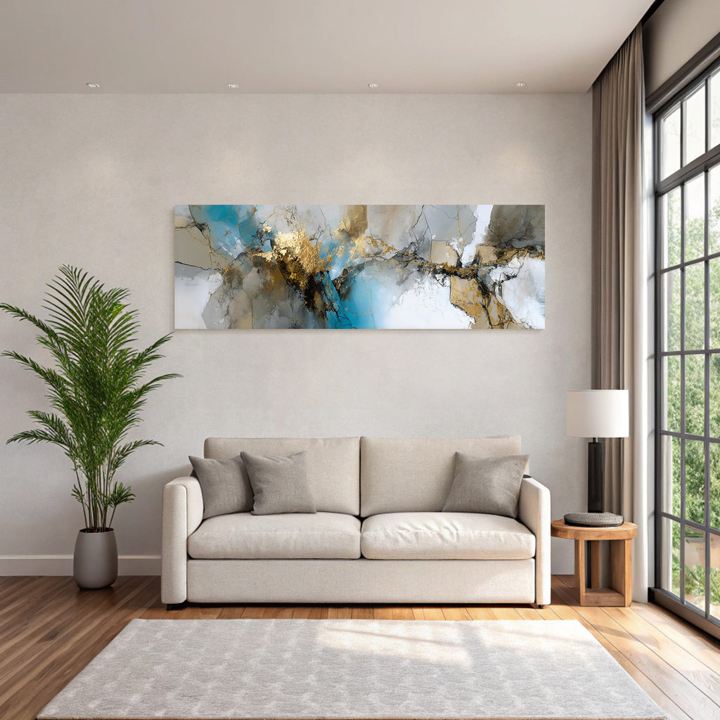 Abstrakte Kunst Wirbelnde Farben Texturen Blau Gold Neutral