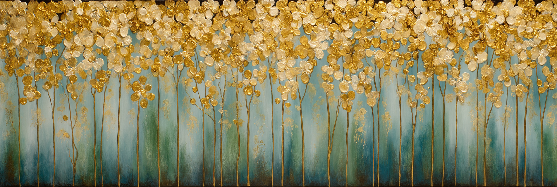 Abstraktes Blumen Gemaelde Gold Weiss Blau | Grandeur Chic | Einrichtungsstile