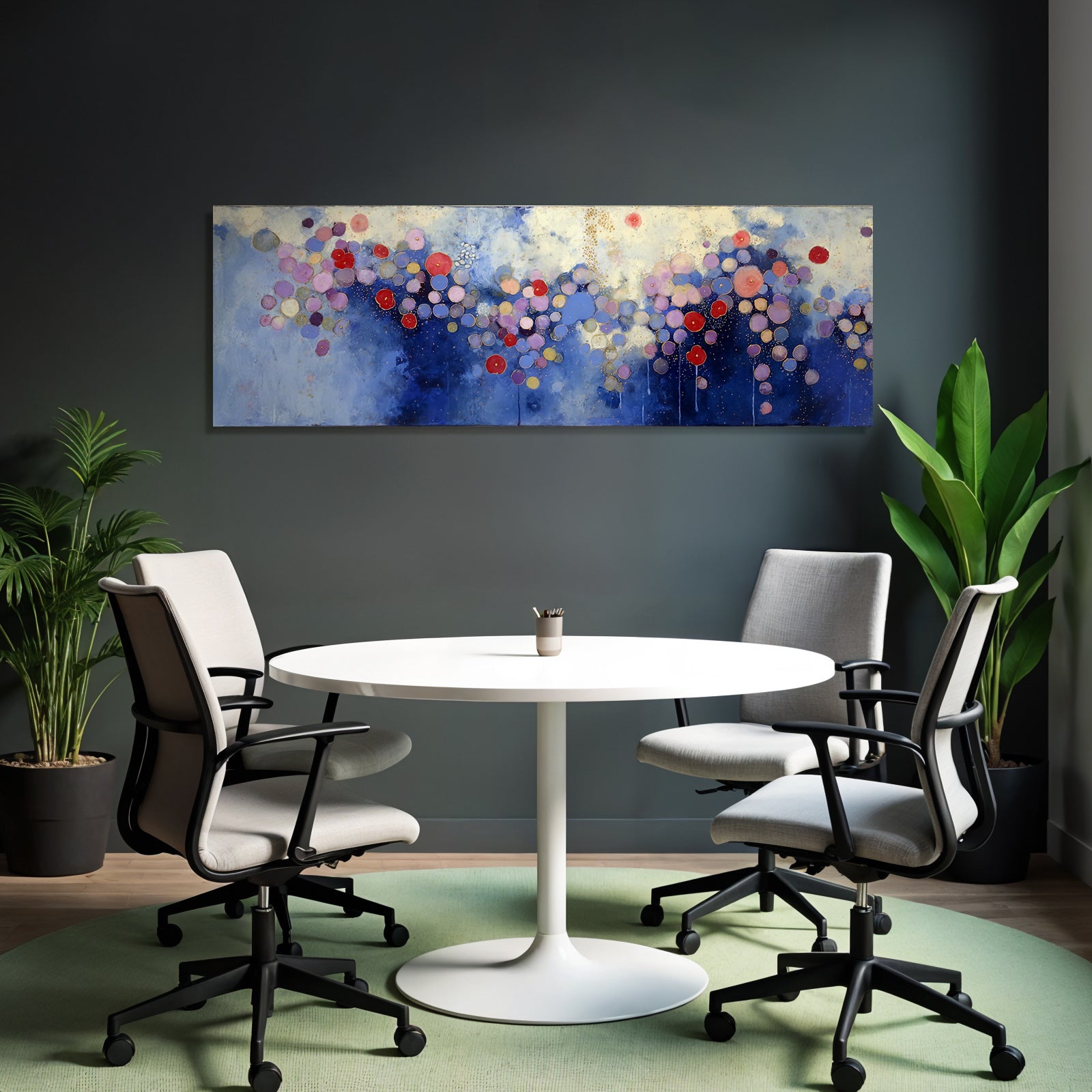 Bunte Abstrakte Malerei Mit Kreisen Auf Blauem Hintergrund