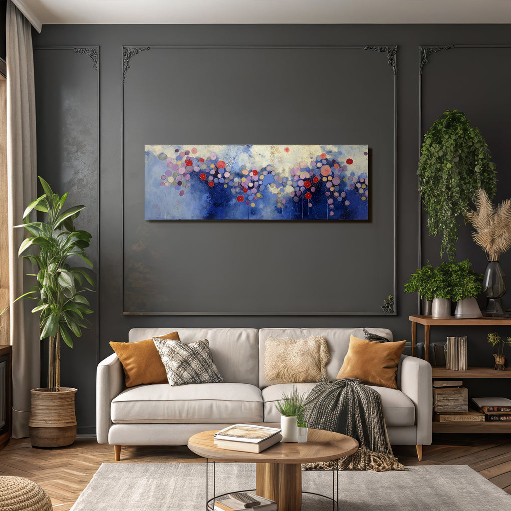 Bunte Abstrakte Malerei Mit Kreisen Auf Blauem Hintergrund