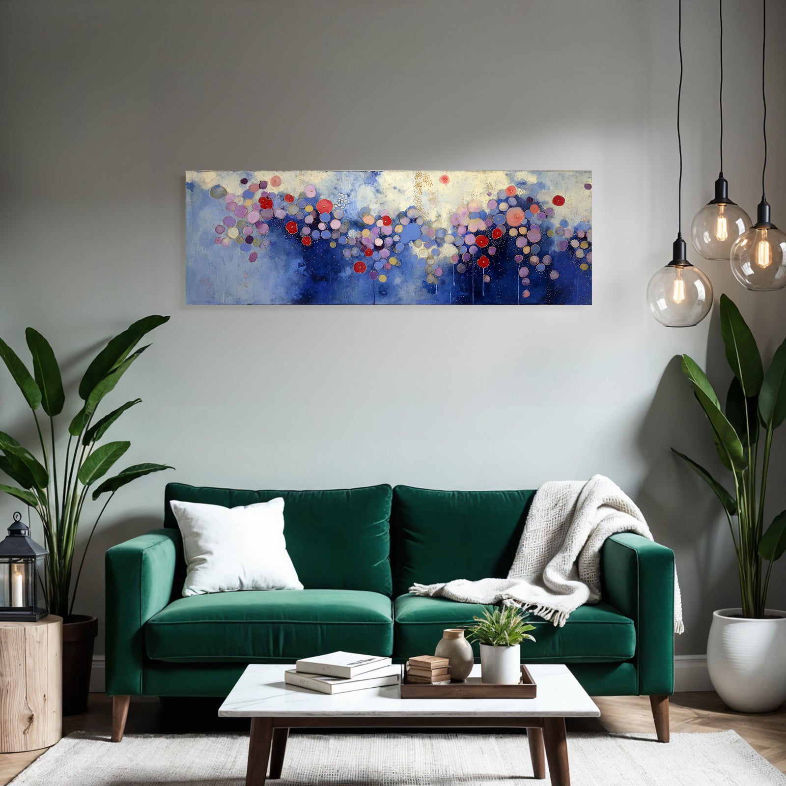 Bunte Abstrakte Malerei Mit Kreisen Auf Blauem Hintergrund