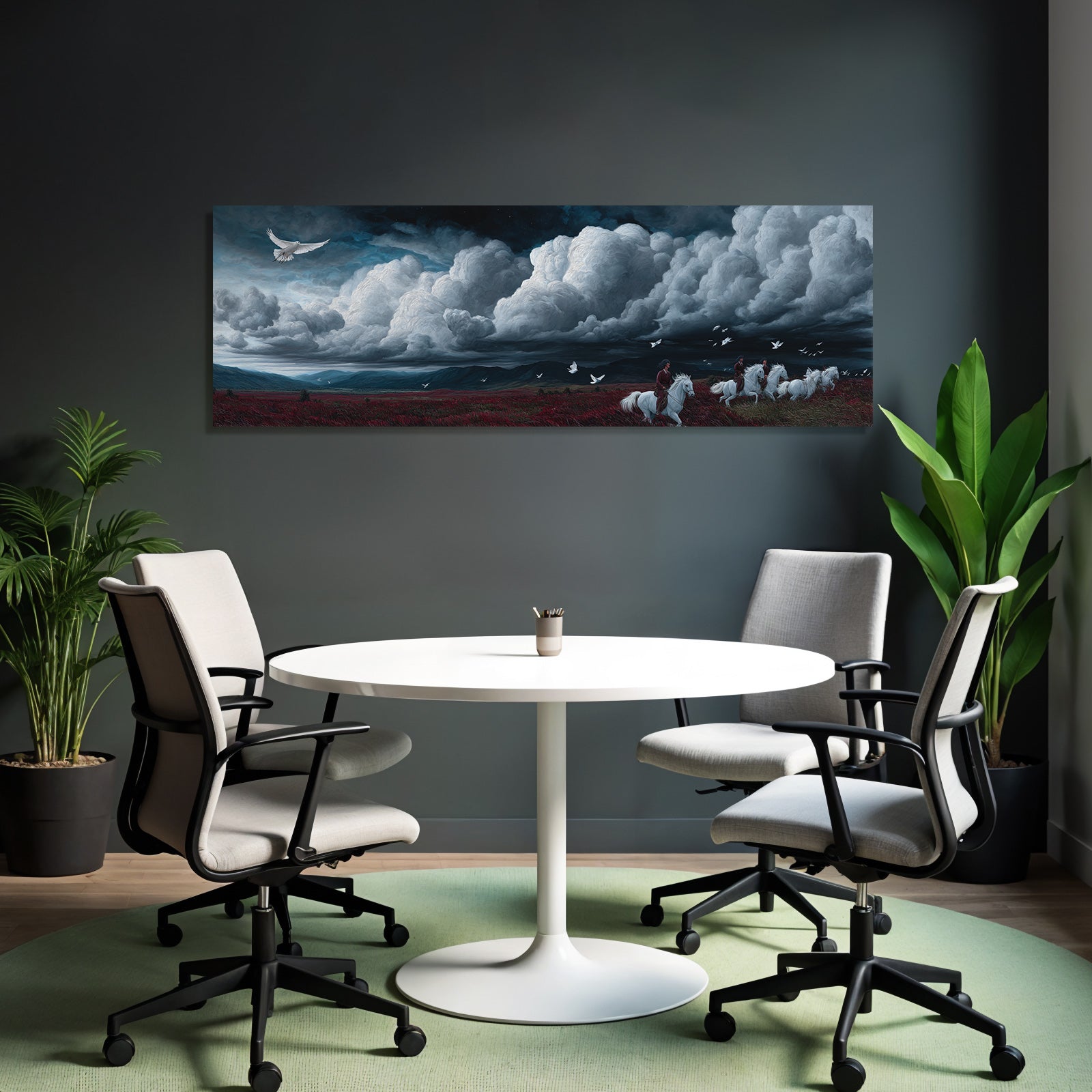 Dramatische Landschaft Mit Pferden Und Reitern