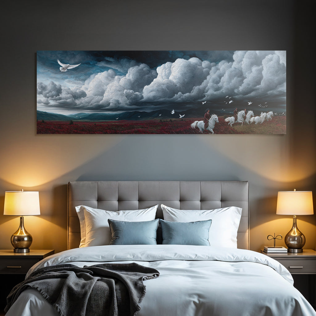Dramatische Landschaft Mit Pferden Und Reitern