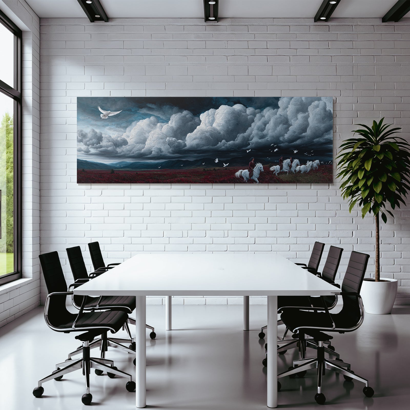 Dramatische Landschaft Mit Pferden Und Reitern