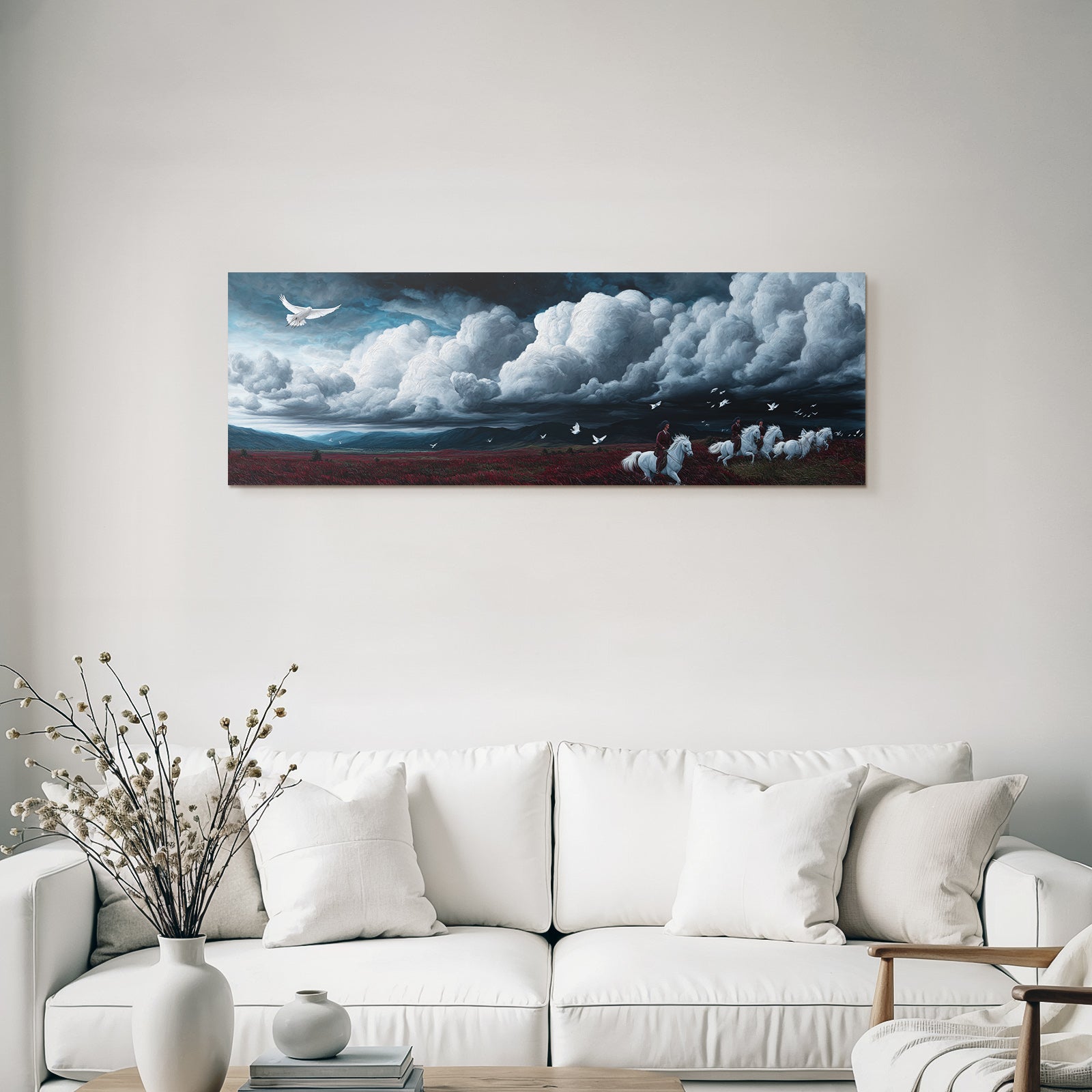 Dramatische Landschaft Mit Pferden Und Reitern