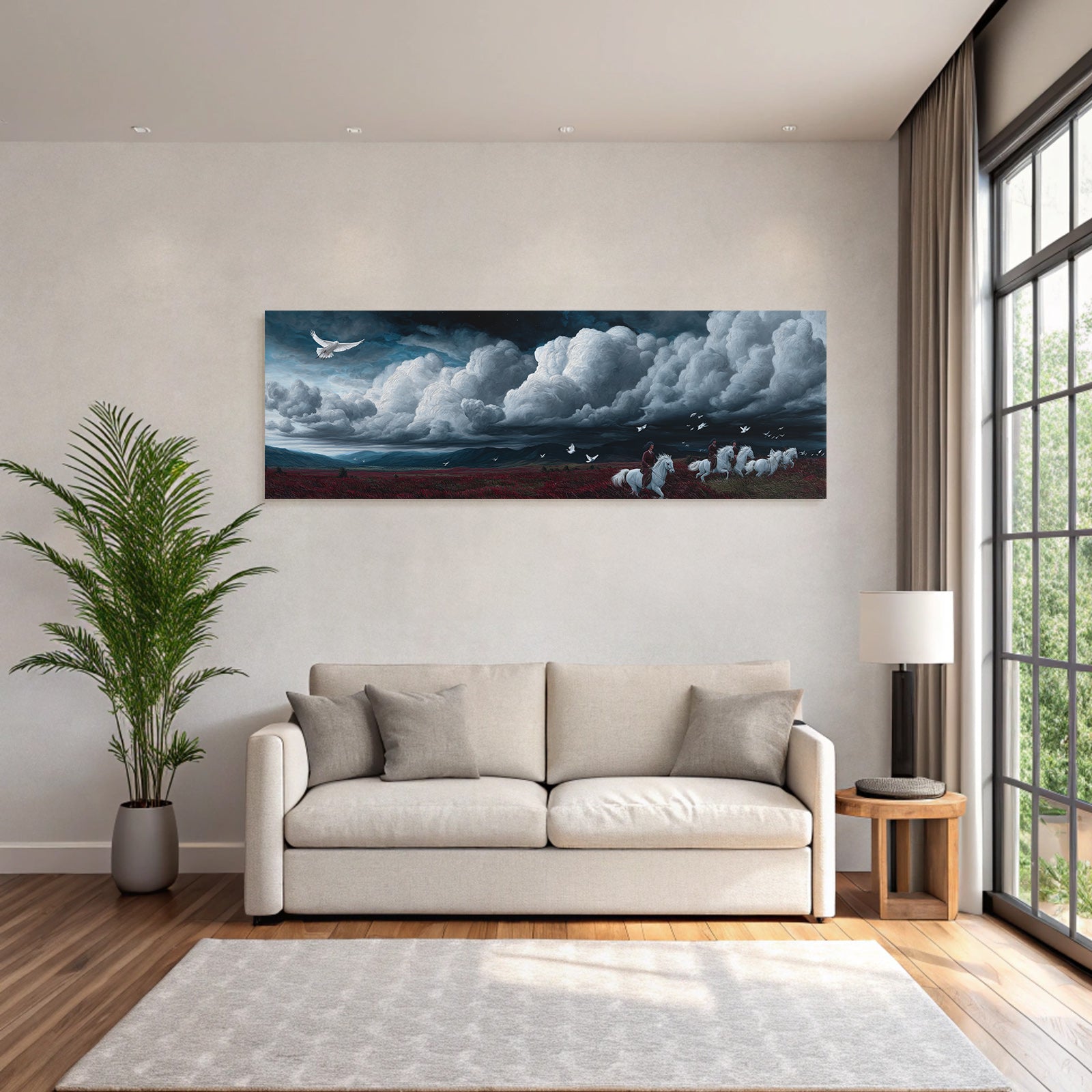 Dramatische Landschaft Mit Pferden Und Reitern